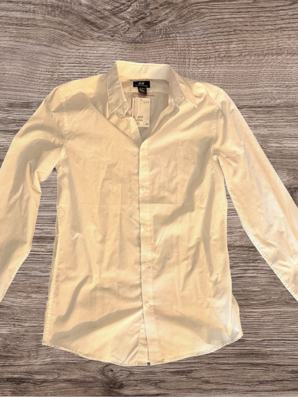 H&M Men’s Slim Fit Light White Micro Dot Button-Up Dress Shirt